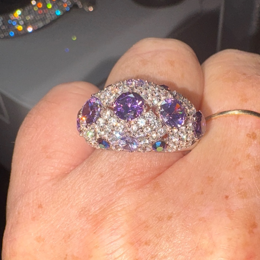 Elegant Sterling Silver Ring with Purple Accents